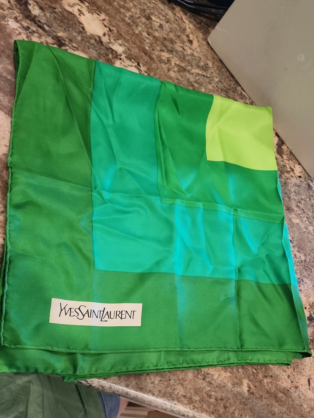 Yves Saint Laurent Green Colorblock Silk Accent Scarf